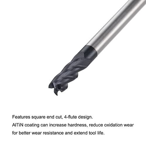 Image of uxcell Square Nose End Mill, 3mm Tip Dia Solid Carbide AlTiN Coated CNC Router Bits 4 Flute Spiral Milling Cutter HRC45 with 4mm Shank 50mm (2-inch) Length