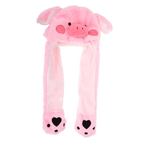 Totority Plush Pig Hat with Moving Ears Soft Warm Fleece Animal Cap for Boy Girl and Teens Cozy Dual-purpose Design for Cold Weather Fun
