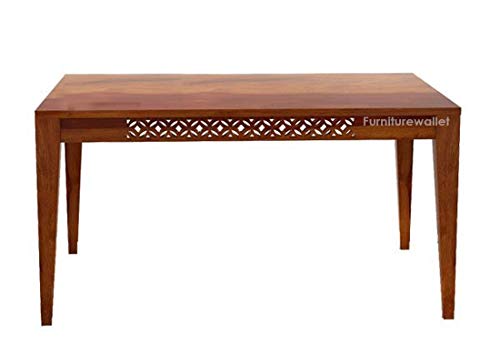 Image of Sheesham Wood Dining Table 6 Seater with Bench for Dining Room in Honey Finish