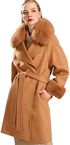 100% Wool Coat For Women Spring Jacket Mink Fur Cuffs Double-Sided Cashmere Coat Camel S