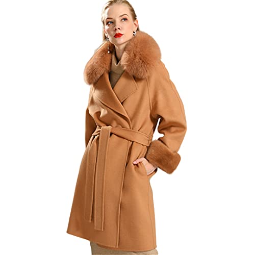 100% Wool Coat For Women Spring Jacket Mink Fur Cuffs Double-Sided Cashmere Coat Camel S #TOP29