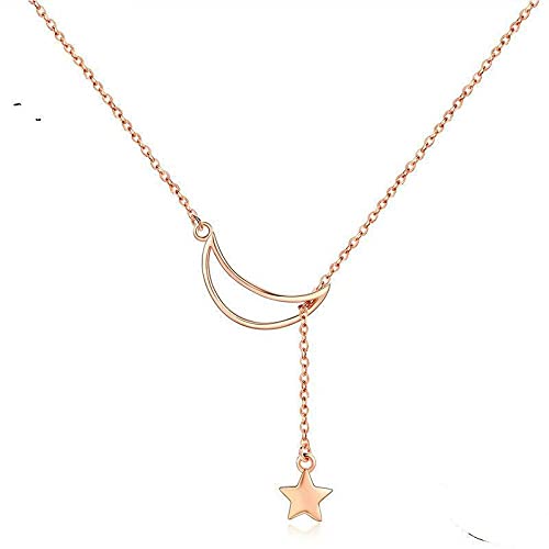 Collier en argent sterling pour femmes à motifs fins de lune et étoile au style délicat