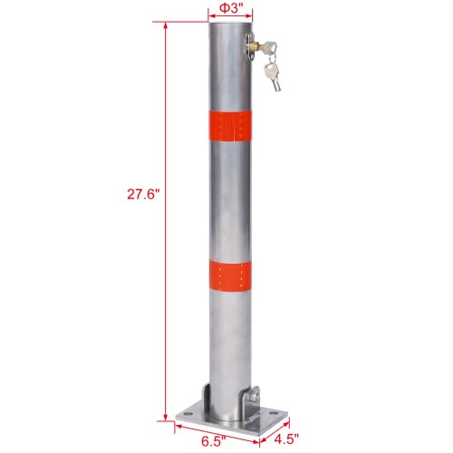 Safety Steel Bollard Post - Foldable Parking Bollard Pole Barrier with Lock & 4 Free Ancher Bolts | Street Pipe Safety Parking Barrier Post for Traffic-Sensitive Area Garage Parking Lot (Gray)