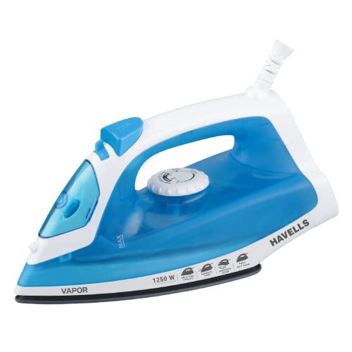 Havells Vapor 1250 Watts Steam Iron With Teflon Coated Sole Plate, Self Cleaning Function, Vertical & Horizontal Ironing & 2 Years Warranty. (Blue), Abs