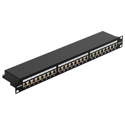 FGB Panneau de brassage CAT 7 24 ports - Montage en rack 19" - Montage serveur RJ45 blindé - Panneau de brassage réseau blindé pour commutateur réseau Gigabit