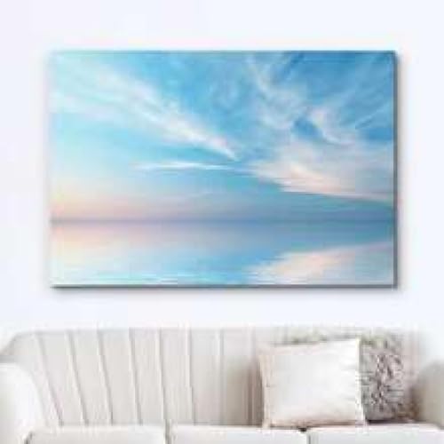 Impression sur toile horizon bleu et rose ocean peinture nature wilderness 60x80cm