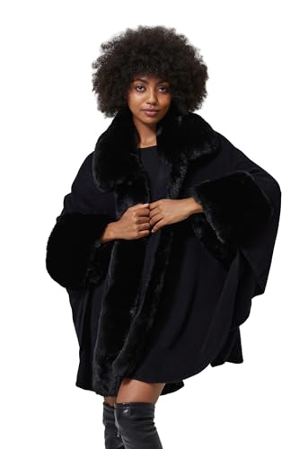 Women Poncho Cape Shawl Wrap Open Front Winter Faux Fur Trim Coat With Hooks Cardigan Dressy Cloak Tops2