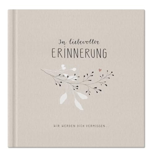 Eine der Guten Kondolenzbuch zur Trauerfeier - in liebevoller Erinnerung - Creme mit Blume, hochwertiges Design Gedenkbuch für Beileidsbekundungen, stabiler Einband, 100 Seiten, 21x21 cm