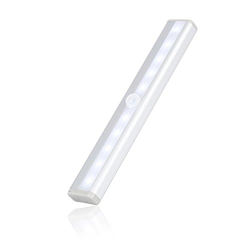 ICOCO Motion Sensor Cabinet Light, 10-LED Battery Powered Wireless Motion Sensing Night Light with Magnetic Strip for Wardrobe, Closet, Attics, Hallway, Washroom