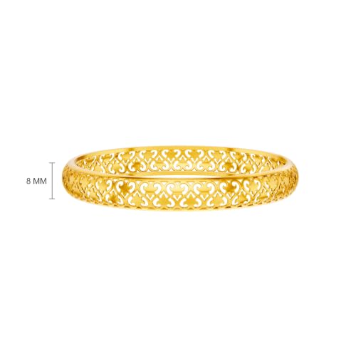Image of KISNA 9KT Floriance Heart Filigree Gold Bangle For Women | BIS Hallmarked Yellow Gold Bangle | Lightweight Daily Wear Gold Jewellery | Gift for Wife, Mother & Sister | S 2.4 Anna