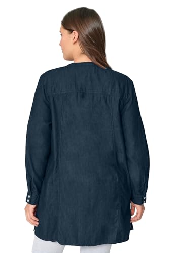 ellos Plus Size Snap Front Denim Tunic - M, Indigo