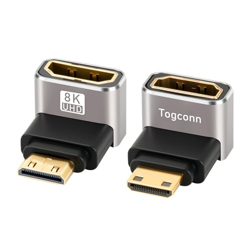 90 Degree Mini HDMI to HDMI Adapter 2 Pack (Up and Down) Right Angle Mini HDMI (Male) to HDMI (Female) L-Shaped Converter Connector Support 8K@60Hz 4K@120Hz for Raspberry Pi Zero Camera Monitor