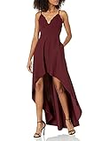 Speechless Women’s Junior Scalloped V-Neck High Low Formal Dance Prom Dress -Wine, 5