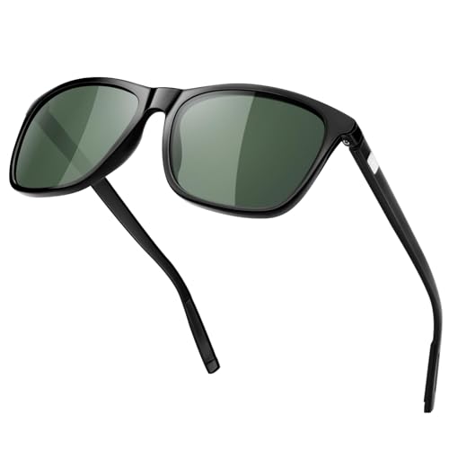 KANASTAL Gafas de Sol Verde Militar Hombre y Mujer Polarizadas Cuadradas Clásicas Vintage Protección UV400 Sunglasses Green - Negras Montura con Verde Oscuras