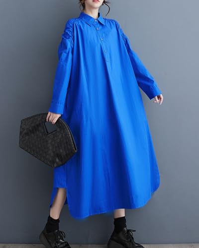 Image of ellazhu Womens Fall Casual Patchwork Funky Long Sleeve Designer Dress Loose Blouse GY2787 A