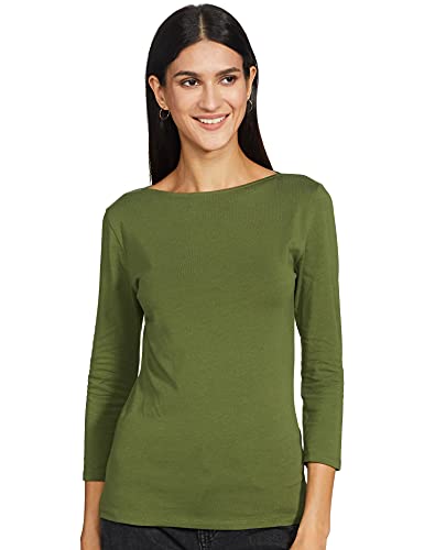 Image of Marks & Spencer Womens Solid Cotton Blend Boat Neck Slim Fit T-Shirt