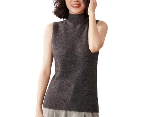 Chaleco de punto simple 100% cachemira mujer cuello medio alto sin mangas
