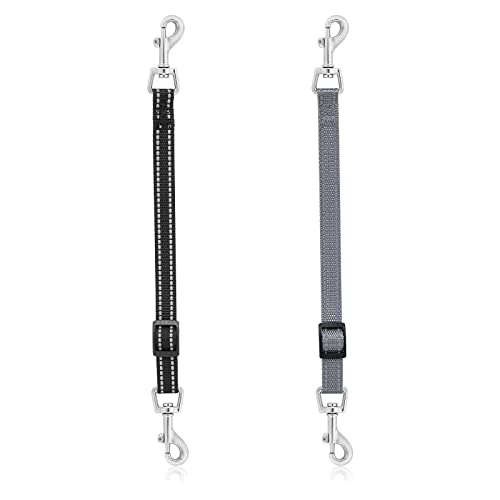 Cobee Hundehalsband Clips,2 Stück reflektierende Nylon Sicherheit Verstellbarer Haustier Hundehalsband Geschirrverbinder doppelseitiger Sicherungsverschluss Clip für Hundewelpen(schwarz, grau)