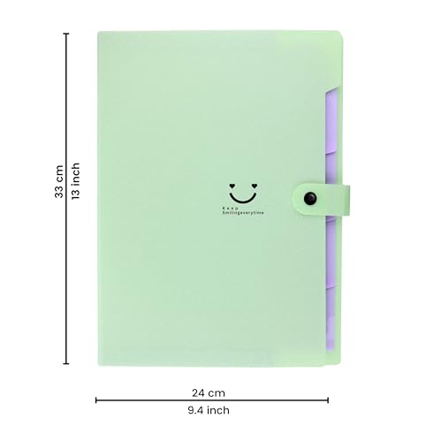 Image of SPS 5 Pocket Expanding File Folder Smile Design - Fits A4 & Letter Size Document Organizer, Accordion File Folders, File for Office, Portable File Organizer, School & Home - Pastel Lavender & Green
