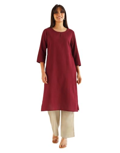 Image of Fabindia Women's Cotton Solid Long Kurta