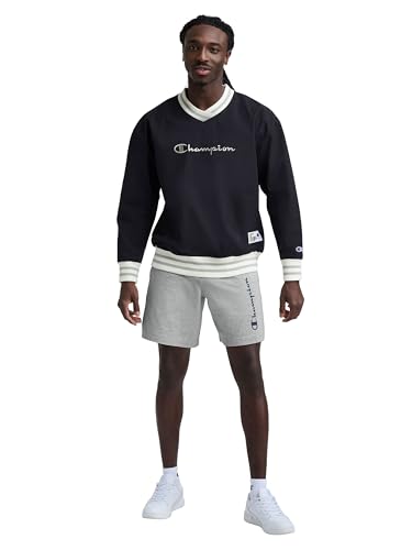 Image of Champion Men's Graphic Lounge Shorts, Standard Fit, 7 Inch Inseam, Script Logo, Lightweight 100% Cotton Jersey
