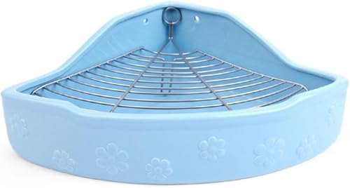 Ghbunuz 小動物用 陶器トワレ 飼育ケージ内装 チンチラ用陶器トワレ うさぎトイレ 三角消臭セットうさぎ用 噛み防止 うさぎのトイレ チンチラ用トイレ かわいい ペット 清潔 (ブルー)