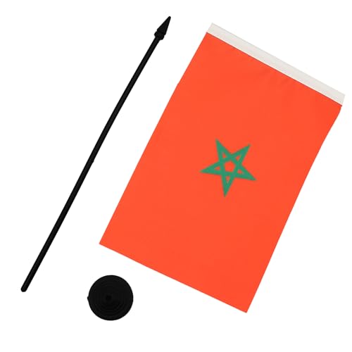 Image of Morocco Table Flag 5'' x 8'' - Moroccan Desk Flag 21 x 14 cm - Black plastic stick and base - AZ FLAG