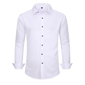 Men’s Dress Shirts for Business Casual – Long Sleeve Button Down Shirts (Black Button)