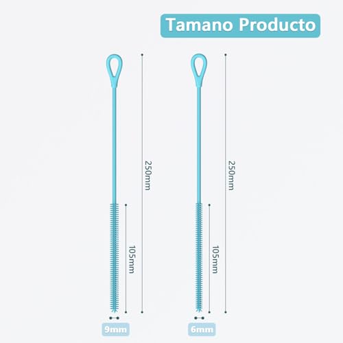 Miniatura 2 de Cepillo Limpia Pajitas Silicona, 2pcs Cepillo Pajita Reutilizable Para Pajitas Vidrio, Metal, Smoothie Y Vasos Pajita, Mango Antideslizante Suave Y Doblable, 6mm 9mm, Azul