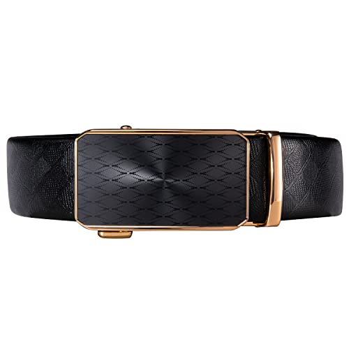 Image of Dubulle Designer Men's Belts, Ratchet Leather Sliding Buckle Dress Belt | 1 3 /8 inch(3.5cm) Genuine Leather Adjustable Strap, Automatic Ratcheting Buckles, Gift‑Boxed, Trim to Fit, for Business Casual