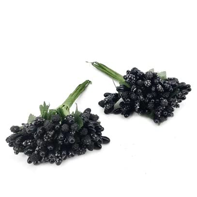 Image of Prokart Premium Pollen Flowers for Hair Accessories, Tiara Making, Jewelry Making and Dress Decoration | 2 Bunch of 12 Pollen Each | (Pack of 24pc) (Black)