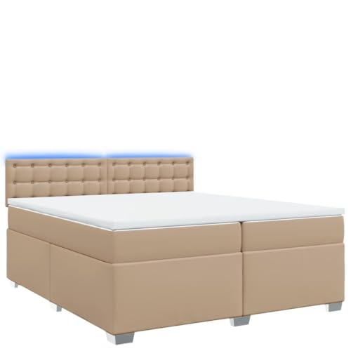 Genérico Cama Box Spring con colchón Cuero sintético Capuchino 200x200cm,Mobiliario,Camas y Accesorios,Camas y somieres,Marrón,111.13 kg,3288439