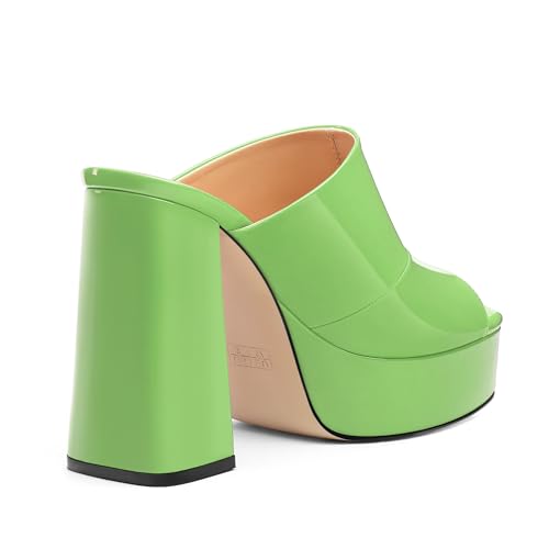 Image of Women Square Open Toe Platform Chunky Heel Slide Sandals | Slip On High Heel Dress Sandals, Elegant Formal Footwear For Wedding Club Evening Party Events