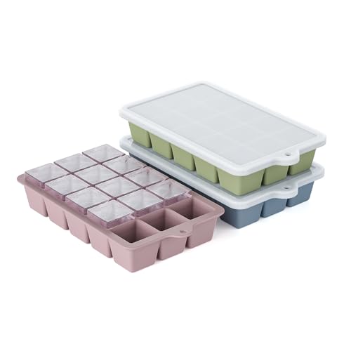 Image of Silicone Ice Cube Tray 3 Pack, HANCELANT Ice Cube Mold, Ice Trays for Freezer with Lid for Whiskey, Baby Food, BPA Free, Easy Release