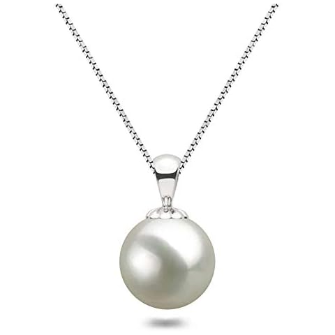 Japanese Freshwater Cultured Pearl Pendant Necklace AAAA Graded 13.5mm White Color Necklace Pendant with Sterling Silver Setting and Matching 18 Inch Chain - Orien Jewelry Cover