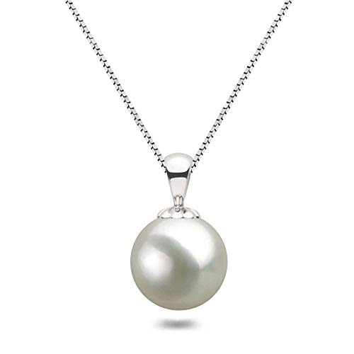 Japanese Freshwater Cultured Pearl Pendant Necklace AAAA Graded 6-14mm White Color Necklace Pendant with Sterling Silver Setting and Matching 16 or 18 Inch Chain - Orien Jewelry