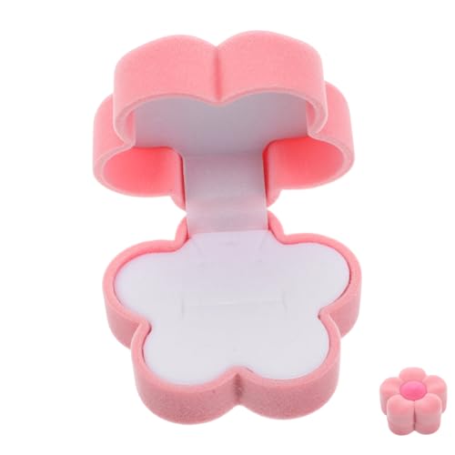 Healeved De Anillo De Flores Para Siempre Chicas Elegante Caso Casarse Soporte Para Anillos De Viaje Mini Joyero Flocado Rosa