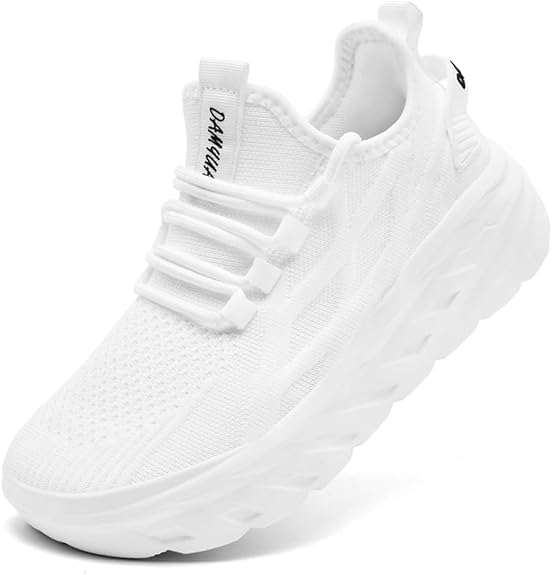 Image of Womens Tennis Shoes Sneakers Walking Running Gym Athletic Slip On Shoes Casual Workout Shoes for Women Lightweight Comfortable Breathable White US Size 8