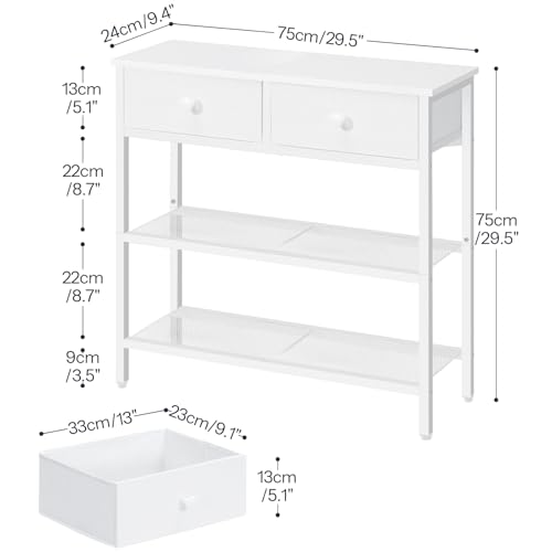 Miniatura 3 de Hoobro Mesa De Entrada De 75 Cm De Largo, Mesa De Sofá De Estilo Industrial Con Dos Cajones De Tejido No Textil, Consola Con 3 Estantes, Dormitorio, Vestíbulo, Blanco Eww72xg01g1