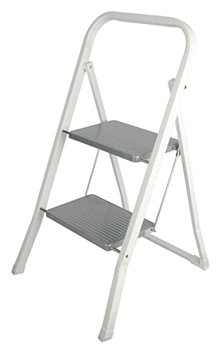 Preisvergleich Produktbild Klappleiter aus Edelstahl - Klappstufenleiter inkl. Sicherheitsbügel und Klappsicherung TÜV geprüft bis 150 Kg (2 Stufen 47 cm)