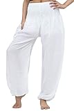 B BANGKOK PANTS Harem Pants Women Yoga Boho Clothes with Pocket (One Size, Regular, White)