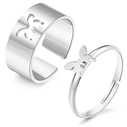 choice of all 2 PCS Butterfly Rings for Couples Matching Friendship Butterfly Ring Promise Couple Ring Set (Silver Butterfly Ring)