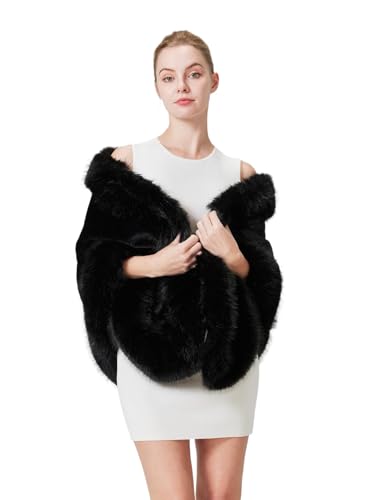 BEAUTELICATE Estola Pelo Mujer Chal de piel sintética Invierno Boleros Vestido de Noche para Fiesta Bodas Novia Halloween Navidad (Negro)