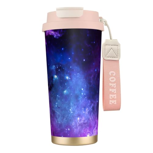 KAPPTYY Blue Galaxy - Vaso de café aislado de doble pared de acero inoxidable 316, taza de viaje a prueba de fugas