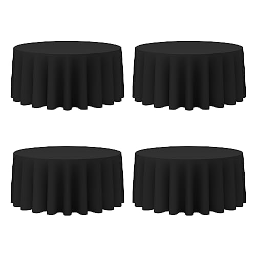 BRILLMAX 4 Pack Black Round Tablecloths 132 Inch for 72" Tables