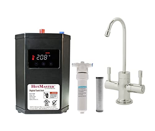 Westbrass DT1F2051-05 Contemporary 10 in. Hot and Cold Faucet with HotMaster DigiHot Digital Tank System Water Dispenser, Polished Nickel