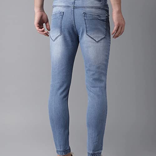 Image of CAHOOT Men's Navy Blue Tapered Dark- Wash Denim Jeans | Stretchable Cotton Mid-Rise Denim Jeans Crafted with Comfort Fit and High Performance for Everyday Wear