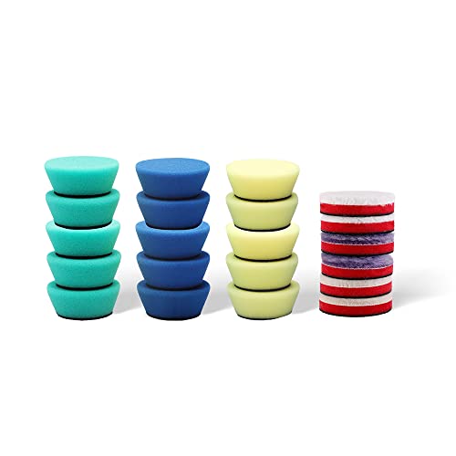 SPTA Mini Polishing Pads Set, 21 Pcs 2 inch/50mm Sponge Polishing Pads and Wool Buffing Pads, Car Foam Detail Polishing Pad Kit Mix Color for Car Detail Polishing and Waxing, Small Area Polishing by SPTA - Used condition - US$13.90