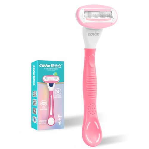 COVIK カミソリ 剃刀 女性用 レディース ボディ用 T字 5枚刃, 1本入り, ピンク
