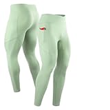 ZERAOKE Men’S Running Tights with Pocket,Men Compression Pants for Basketball Soccer Fitness Running,Athletic Leggings-Light Green-L